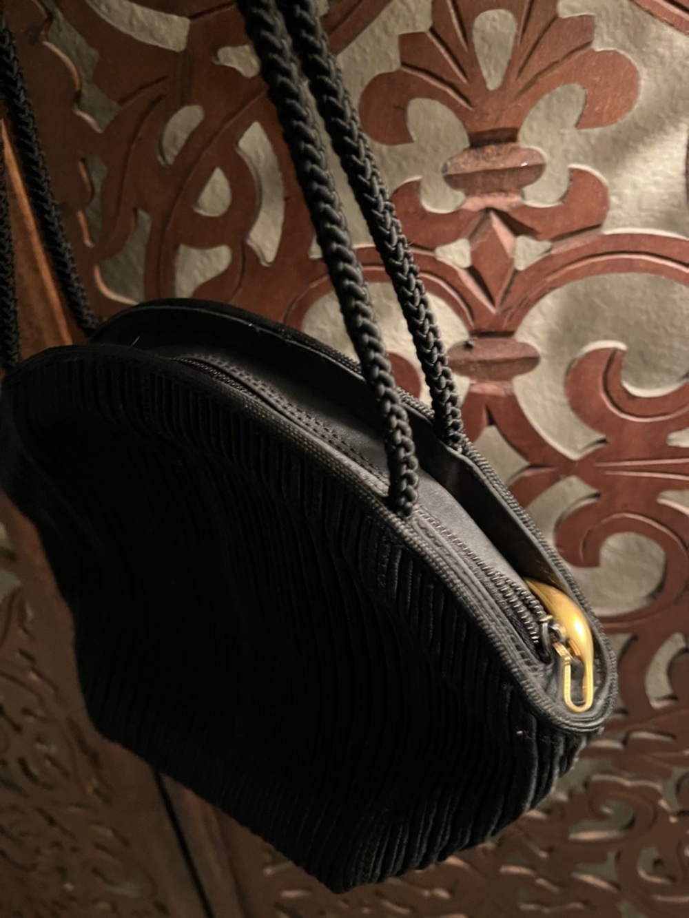 De Vecchi By Hamilton Hodge Black Ribbed Rope-Handle Shoulder Bag MADE IN ITALY - Picture 3 of 4